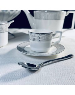 Кофейный набор на 6 персон 12 предметов Севилья серебро чашки 110мл блюдца Lenardi