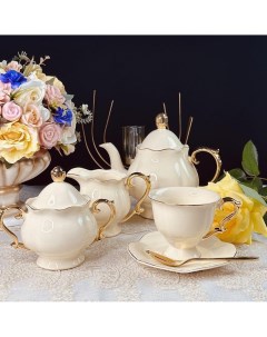 Чайный сервиз на 6 персон 15 предметов Мираж чайник чашки блюдца молочник Lenardi