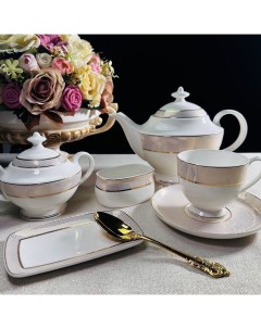 Чайный сервиз на 6 персон 16 предметов Золотая симфония чайник чашки 250мл Lenardi