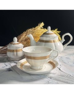 Чайный сервиз на 6 персон 14 предметов чайник чашки блюдца сахарница Lenardi