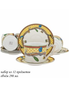 Чайный набор на 6 персон 12 предметов чашки 290мл блюдца Lenardi