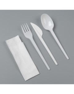 Набор одноразовой посуды Белый вилка ложка нож салфетка 16 5 см Take it easy