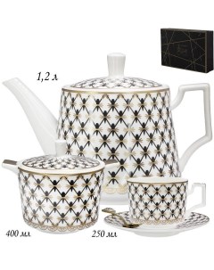 Чайный набор на 6 персон 20 предметов чайник 1200мл чашки 250мл блюдца ложки Lenardi