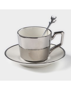 Кофейная пара Серебро 3 предмета чашка 200 мл блюдце d 14 см ложка серебряный Nobrand