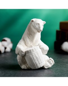 Фигура Медведь белый с бочонком 12 3см Сувениры из мраморной крошки