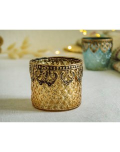 Подсвечник стакан под чайную свечу стеклянный прозрачный с золотом 7 см Goodwill