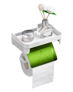 Держатель для туалетной бумаги настенный с пластиковой полкой 18х13х11 см зеленый Urm