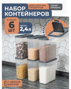 Набор контейнеров для сыпучих продуктов 2 4л 6 шт серый Violet