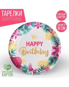 Тарелка бумажная Happy birthday 18 см Страна карнавалия
