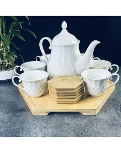 Чайный сервиз на 6 персон 14 предметов Bamboo чайник кружки блюдца подставка Lenardi