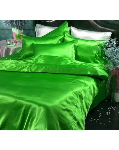 Комплект постельного белья зеленый однотонный шелк двуспальный подарочная упаковка Nobrand