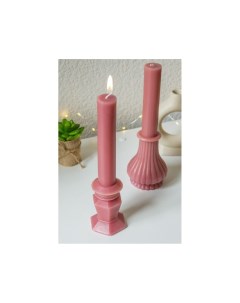 Декоративная свеча с гранёным основанием розовый бархат парафин 25 см Kaemingk