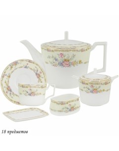 Чайный сервиз на 6 персон 16 предметов Fleur чашки чайник блюдца сахарница Lenardi