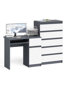 Компьютерный стол Мори МС 1Пр и комод высокий графит белый 160х50х114 см Свк
