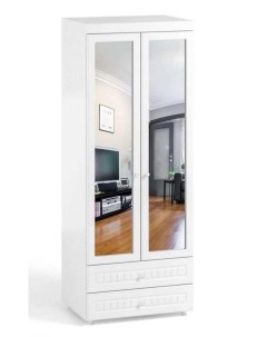 Шкаф 2дв 560 с 2 Малыми зеркальными дверьми и ящиками МН 50 Монако Белое дерево Катрин-к