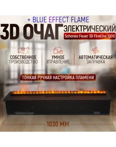 Электрический очаг 3D FireLine 1000 синие пламя стеклом чёрным Schones feuer