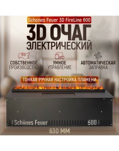Электрический очаг 3D FireLine 600 со стеклом прозрачным и Яндекс Алисой Schones feuer