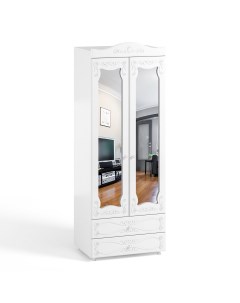 Шкаф двухдверный 560 с 2 зеркалами и ящиками ИТ 50 Италия Белое дерево Катрин-к
