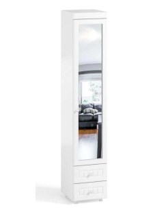 Шкаф 1 дв 560 с Малой зеркальной дверью и ящиками МН 37 Монако Белое дерево Катрин-к