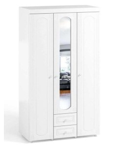 Шкаф трехдверный 560 с 1 зеркалом и ящиками АФ 57 Афина Белое дерево Катрин-к