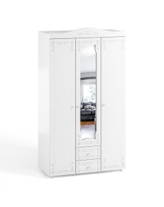 Шкаф трехдверный 560 с 1 зеркалом и ящиками ИТ 57 Италия Белое дерево Катрин-к
