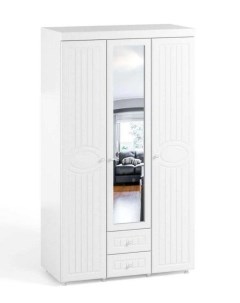 Шкаф трехдверный 560 с 1 зеркалом и ящиками МН 57 Монако Белое дерево Катрин-к