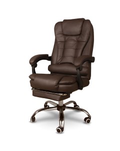 Кресло офисное 606F эко кожа Коричневое с подножкой и вибромассажем Mega мебель