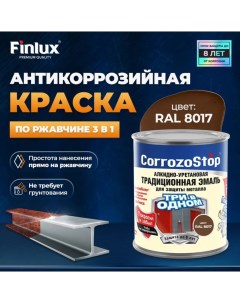 Краска 3 в 1 по ржавчине F 106 для металла ral 8017 10 кг Finlux