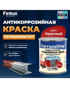 Краска 3 в 1 по ржавчине F 106 для металла ral 3020 1 кг Finlux