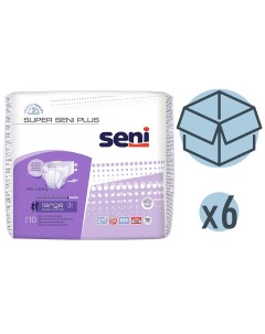 Подгузники для взрослых Super Plus 100 150 см L 10 шт 6 упаковок Seni