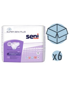 Подгузники для взрослых Super Plus 75 110 см M 10 шт 6 упаковок Seni