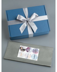 Подарочная коробка Синяя лента упак бумага наклейки 22х16х5 см Подаркиленд