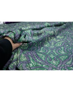 Ткань MON4915 Вискозный шелк зеленый с синим узором 100x145 см Unofabric