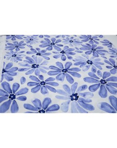 Ткань MON04961 Вискоза с голубыми цветами под лен 100x139 см Unofabric