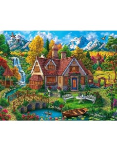 Алмазная мозаика Дом с уютным двориком 30х40 см Рыжий кот
