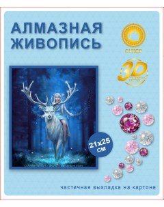 Алмазная мозаика для детей Эльфийка на олене на на подрамнике 21х25 см QX1420 New world