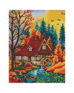 Алмазная мозаика Дом в осеннем лесу 30х40 см Три совы