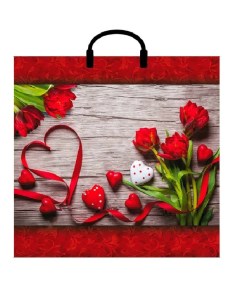 Подарочный пакет Сердечки тюльпаны 4526735 38 35 см 10 шт Гора пакетов