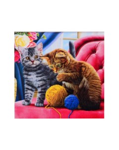 Алмазная мозаика Играющие с клубками котята 20х20 см Рыжий кот