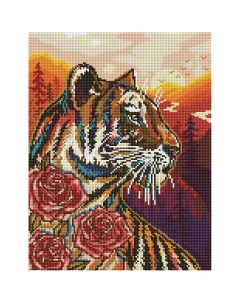 Алмазная мозаика Тигр и розы 30х40 см Три совы