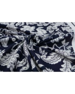 Ткань MON31493 Хлопок жаккардовый с белыми цветами на синем 100x140 см Unofabric