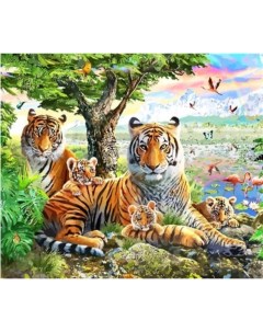 Алмазная мозаика картина стразами Тигры с тигрятами 30х40 см Nobrand