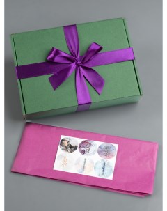 Подарочная коробка Зеленая лента упак бумага наклейки 22х16х5 см Подаркиленд