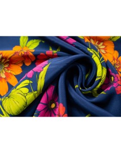 Ткань 6168 шелк натуральный цветы на синем Unofabric