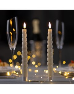 Набор светодиодных витых свечей белые 2 25 2 см пластик воск батарейки ааах2 не в комплекте свечение Luazon lighting