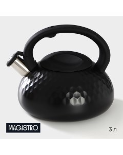 Чайник со свистком из нержавеющей стали glow 3 л индукция ручка soft touch цвет черный Magistro