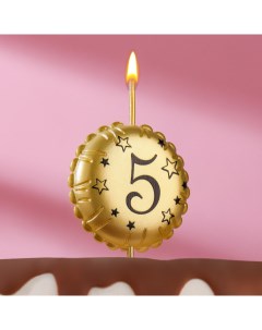 Свеча в торт на шпажке Воздушный шарик цифра 5 золотистая Омский свечной завод