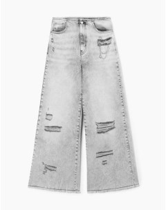 Серые джинсы New Wide leg с рваным дизайном Gloria jeans