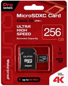 Карта памяти MicroSDXC 256GB QM256GMICSDXC10U3 Class 10 Pro UHS I U3 SD адаптер Qumo