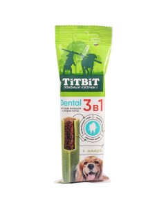 Лакомство для собак Dental для средних пород 3в1 с мятой 110г Titbit